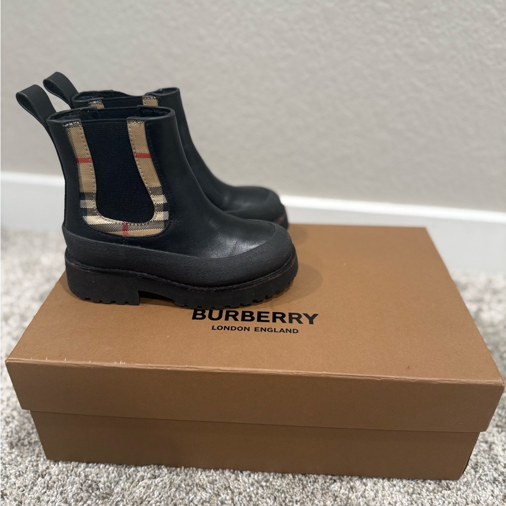Burberry Black and Beige Check Ankle Boots